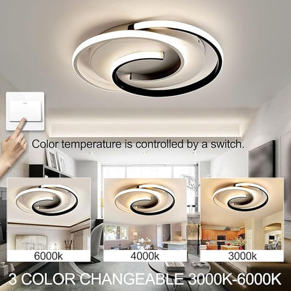 Spiral LED Ceiling Light, 3 Color Changeable 3000K/4000K/6000K, 16 Inch Modern Flush Mount Ceiling Lamp for Bedroom, Living Room, Kitchen, Hallway
