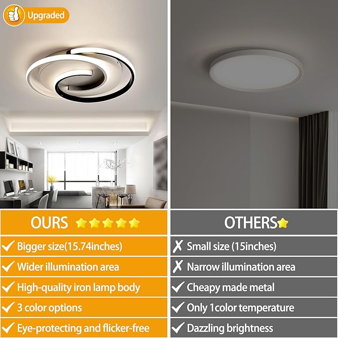 Spiral LED Ceiling Light, 3 Color Changeable 3000K/4000K/6000K, 16 Inch Modern Flush Mount Ceiling Lamp for Bedroom, Living Room, Kitchen, Hallway