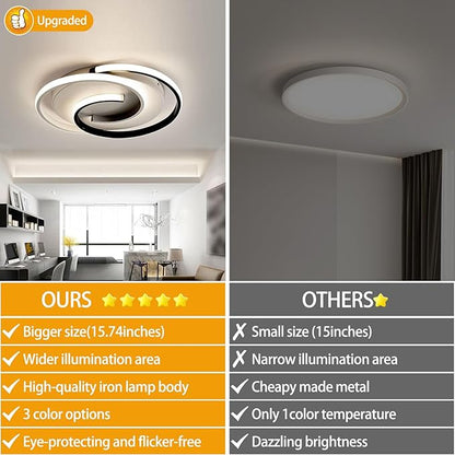Spiral LED Ceiling Light, 3 Color Changeable 3000K/4000K/6000K, 16 Inch Modern Flush Mount Ceiling Lamp for Bedroom, Living Room, Kitchen, Hallway
