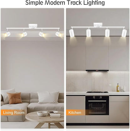 AUQUEE 4 Light Track Lighting Fixtures Ceiling, Matte White Track Lights Ceiling with Flexibly Rotatable Light Heads, Modern LED Track Light kit for Kitchen/Hallway, GU10 Bulb Not Included
