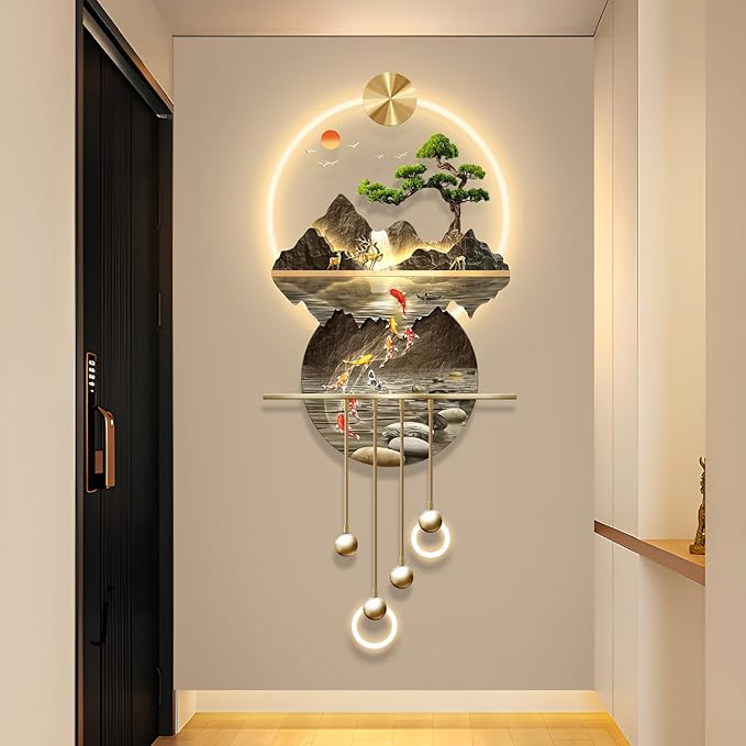 LED Light Decor Wall Art, 3D Art Wall Decor with Light, Decors Walls Sculptures Large 3D Art, Decors Walls Sculptures Lighting Modern, Plug-in Power Supply, Gold D, 19x47IN