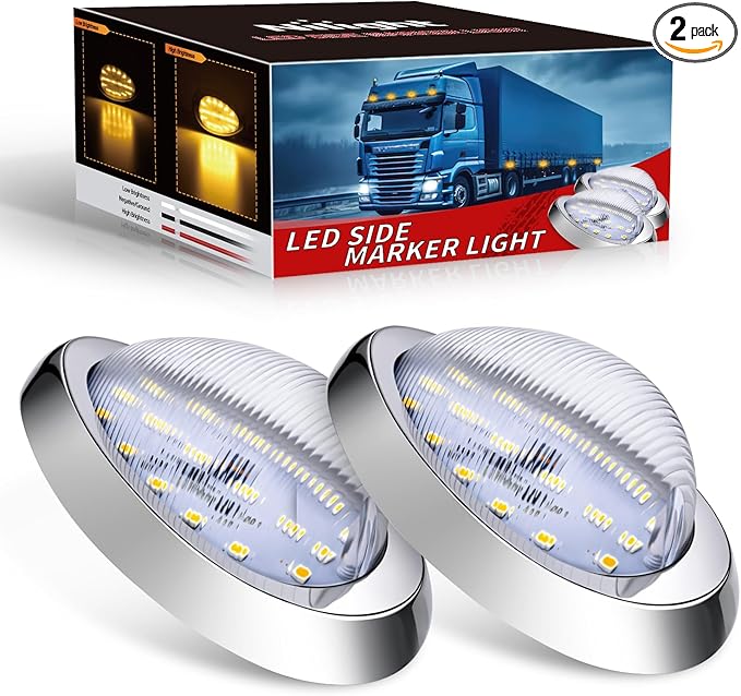 Nilight 2PCS 6 Inch Amber Teardrop Oval Side Marker Lights with Turn Signal 18 LED Clear Lens Chrome Housing IP67 Waterproof Universal Surface Mount Lamp for Freightliner Trucks Trailers Sleeper Cab