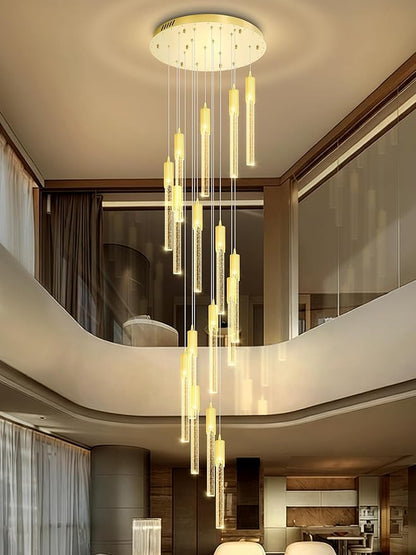 Flashing God 137'' Large Crystal Chandeliers for High Ceiling 16-Lights Stairway Chandelier Modern Gold Chandelier Crystal Pendant Ceiling Light for Living Room Foyer Entrance