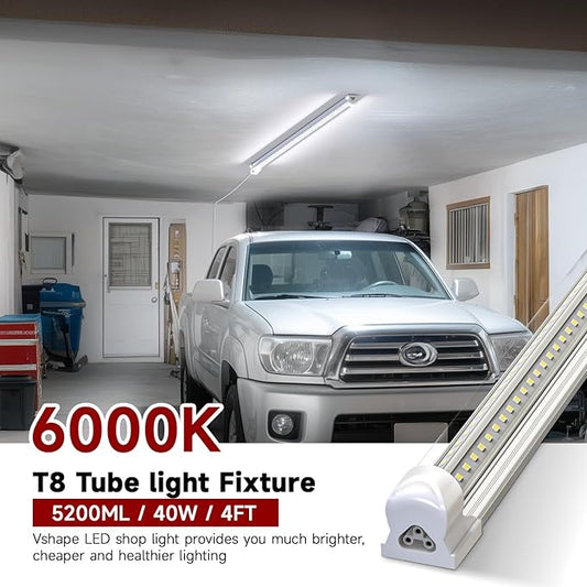 (12 Pack LED Shop Light 4FT, 40W 5200LM 6000K (Super Bright White), T8 Integrated Tube Lights, Clear Cover, 270 Degree Lighting for Garage, Shop