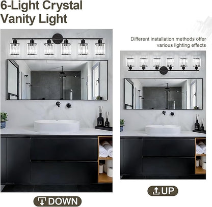 Crystal Bathroom Light Fixtures, Bathroom Lighting Fixtures Over Mirror, Modern Black Gold 5-Light Vanity Lights for Mirror,Restroom, Bedroom (Ceramic E26 Socket,Bulbs Not Include)