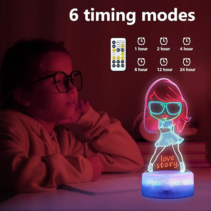 Girls Gifts, Singing Girl Birthday Gift, Cool 3D Night Light for Music Fans Merch, Table Lamp for Music Party Supplies, Decoration for Room, Night Light with Multi-Colors Change and Timing
