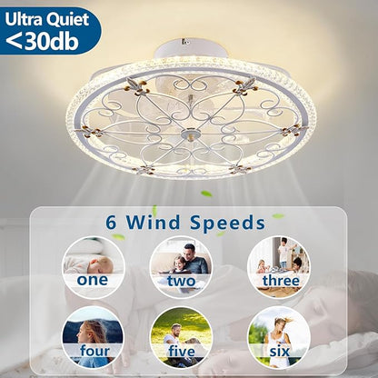 White Caged Ceiling Fan with Lights Remote Control, Farmhouse Industrial Ceiling Fan with Light for Kitchen Bedroom Living Room