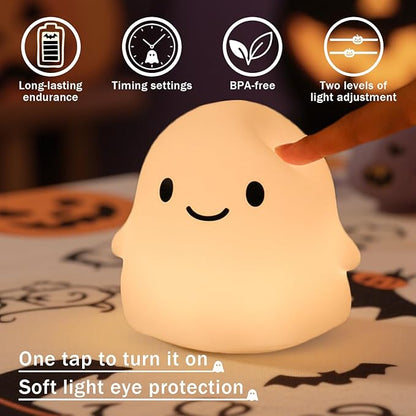 Ghost Night Light, Squishy Halloween Gifts with 50Hrs Battery, Tap Control 2 Brightness, 30Min Auto-Off, Rechargeable Cloud Lamp for Kids Bedroom, [Mothers Day Gifts]