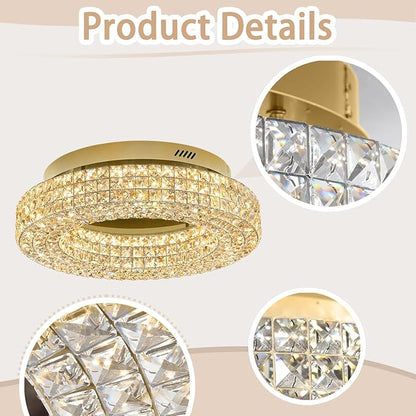ykolupty 24" Crystal Chandeliers,Round Chandelier for Living Room Modern Ceiling Light Fixture Lamp for Foyer Bedrooms Dining Room Hallway(Gold Chandelier)