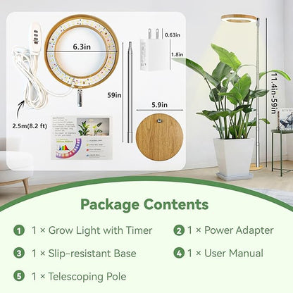 Wood Grain Grow Lights for Indoor Plants Plant Growing Lamp, Full Spectrum Plant Lights for Indoor Growing (Wood Color with Base, 1 Pack)