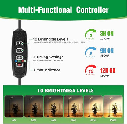 Plant Lights for Indoor Growing, Cord Hidden Standing Grow Lights for Indoor Plants, 20w Full Spectrum LED Grow Lamp for Indoor Plants,3/9/12 h Timer,10 Brightness,70" Height Adjustable, Black