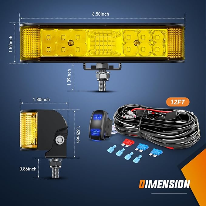 Nilight Side Shooter LED Light Bar Amber Beam Pods 2PCS 6.5 Inch 60W Flood Spot Combo Fog Driving Lighting w/ 16AWG 5Pin Rocker Switch Wiring Harness Kit for Truck SUV ATV UTV Boat Van