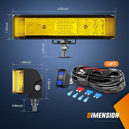 Nilight Side Shooter LED Light Bar Amber Beam Pods 2PCS 6.5 Inch 60W Flood Spot Combo Fog Driving Lighting w/ 16AWG 5Pin Rocker Switch Wiring Harness Kit for Truck SUV ATV UTV Boat Van