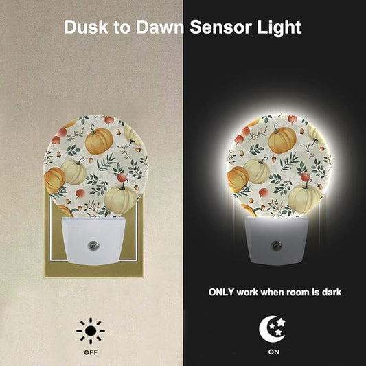 EKOBLA Pumpkin Plug-in Night Light, Fall Pumpkin & Maple Leaf LED Nightlight with Dusk to Dawn Auto Sensor for Bedroom, Bathroom & Hallway Decor