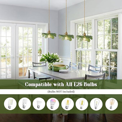 Glass Chandelier for Dining Room Vintage Chandelier Lighting 3-Light Hand Blown Gold Mid Century Modern Pendant Light with Green Glass Shade for Kitchen Island Bedroom Living Room