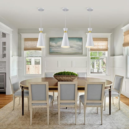 2026 New White & Brass Gold Pendant Lights Kitchen Island 3 Pack, 5.9"D x 13"H Cone Shape, Mid Century Modern Pendant Light Fixtures, Island Lights Kitchen Pendant Lighting over Sink Dining Room