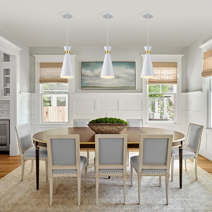 2026 New Pendant Lights Kitchen Island Lighting, 5.9"D x 13"H Gold & White Cone Shape, Mini Mid Century Modern Pendant Light Fixtures, Kitchen Pendant Lighting over Island Lights for Sink Dining Room