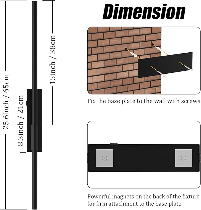 Battery Operated Wall Sconces, 1 Pack USB Rechargeable Wall Lights, Dimmable Wireless Linear Wall Lamp Indoor for Living Room, Bedroom, Hallway, Black
