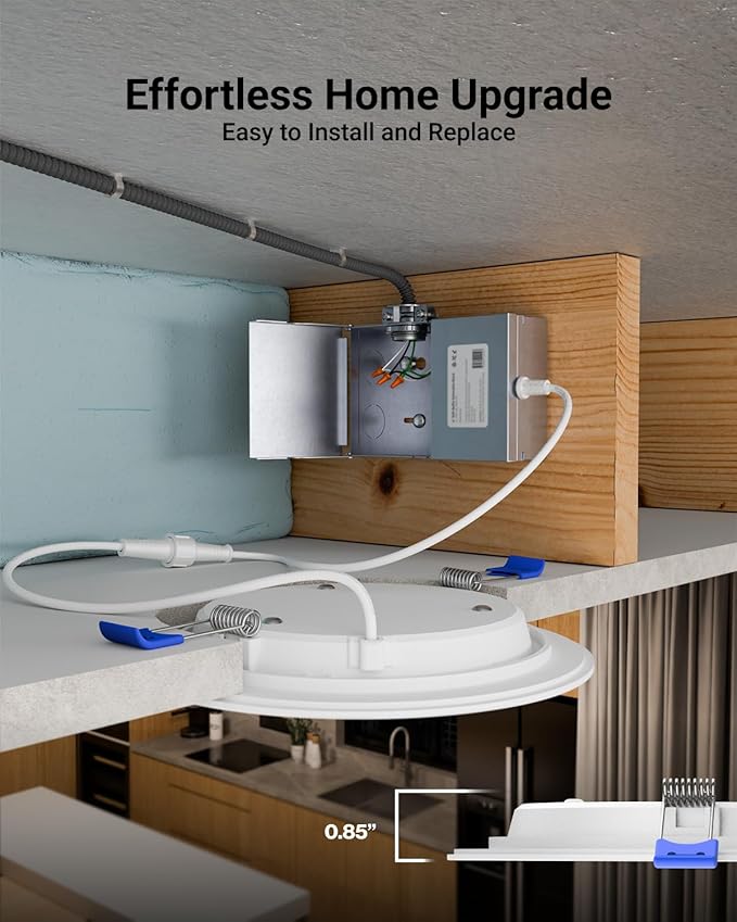 Sunco 4 Pack 6 Inch Ultra Thin LED Recessed Ceiling Lights Slim, 5000K Daylight, Dimmable, 14W=100W, Wafer Thin, Canless with Junction Box - ETL.