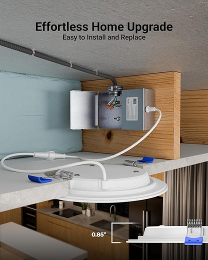 Sunco Lighting 6 Pack 6 Inch Ultra Thin LED Recessed Ceiling Lights, 6000K Daylight Deluxe, Dimmable, 14W, Wafer Thin, Canless with Junction Box