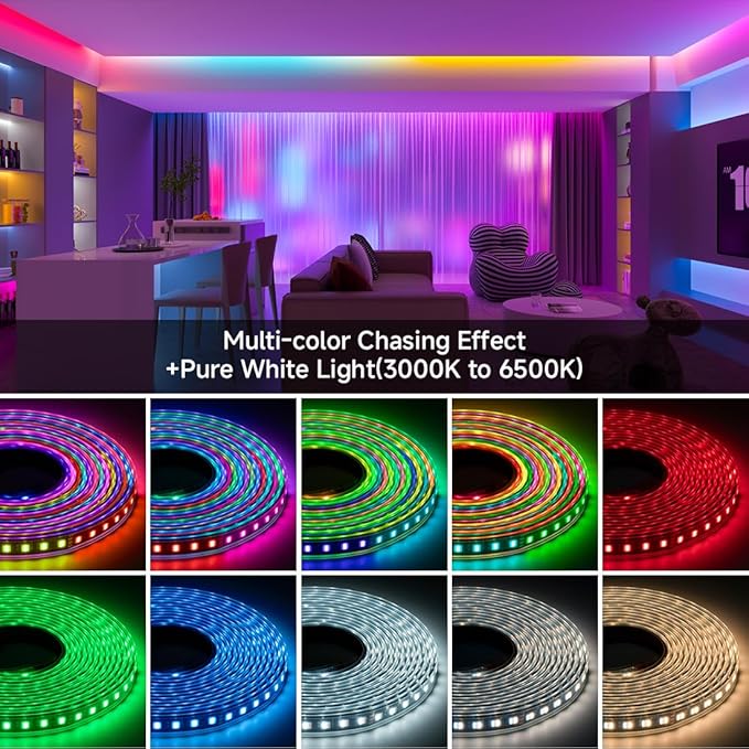 BTF-LIGHTING WS2805 IC RGBCCT Addressable Dual Data LED Strip 5050SMD 16.4FT 60LED/m 20Pixel/m,UL Listed,5 Colors in 1 Chasing Color RGB+CCT 3000K-6500K IP67 DC12V(No Adapter or Controller)