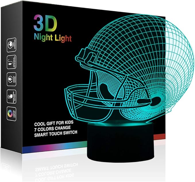 Ticent Football Helmet 3D Lamp Optical Illusion Light, 7 Colors Changing Touch Control Soccer Night Light for Christmas Gifts