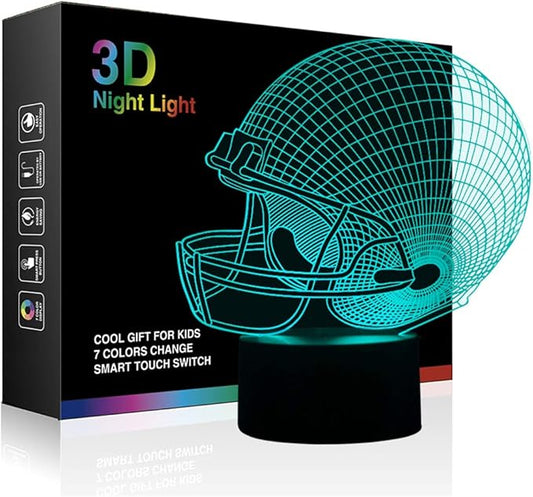 Ticent Football Helmet 3D Lamp Optical Illusion Light, 7 Colors Changing Touch Control Soccer Night Light for Christmas Gifts