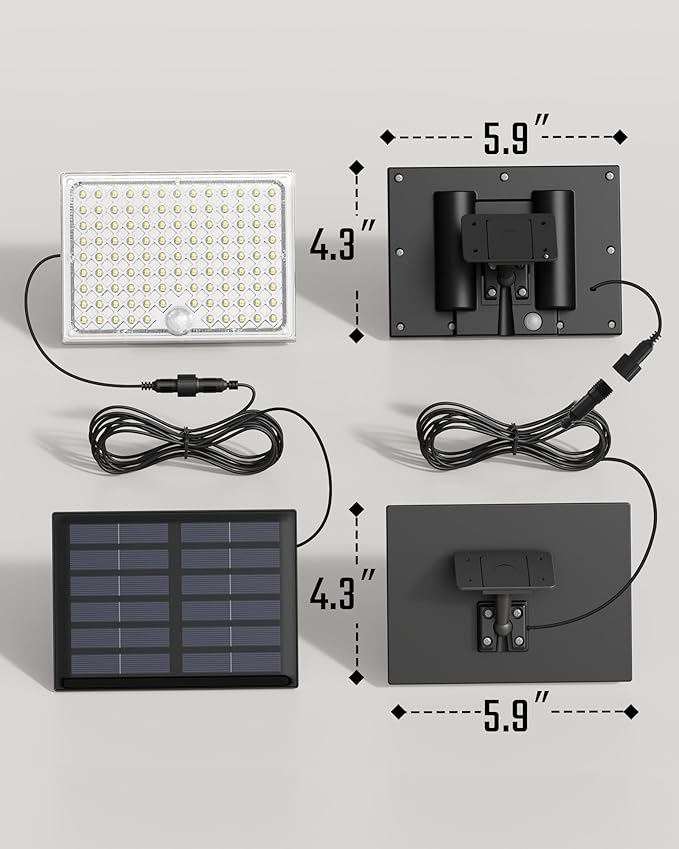 SUPERDANNY Solar Outside Lights with 113 Bright LEDs 7000K, Motion Sensor Outdoor Flood Lights Dusk to Dawn with 16ft Cable IP65 Waterproof, Security Light for Garden Barn Porch 2 Pack