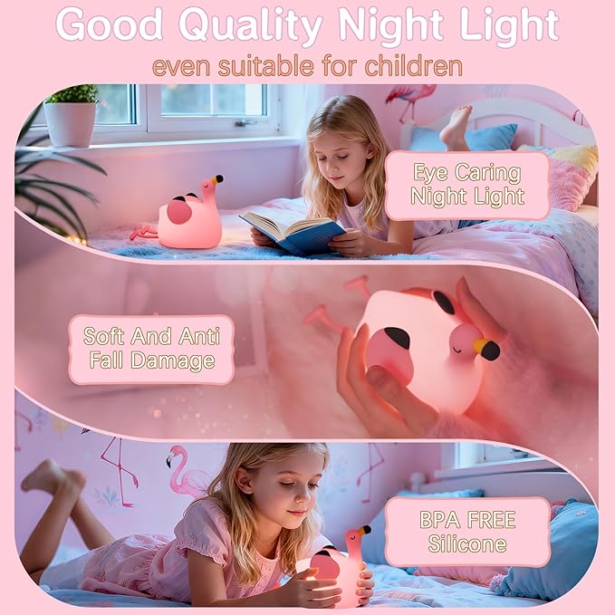 YR YRHH-PET Flamingo Cute Night Light, Squishy Lamp Flamingo Decor, Valentines Day Gifts for her, Girls Pink Stuff Toy, Rechargeable Dimmable Silicone Kids Nightlight, Baby Nursery Dorm Bedside Lamps