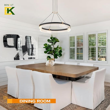 Benkut Modern LED Pendant Light Dimmable Black LED Chandelier for Dining Room Pendant Light Fixture Over Table Modern Chandelier Kitchen Island Living Room Entryway, 24 inch 3000K-6500K
