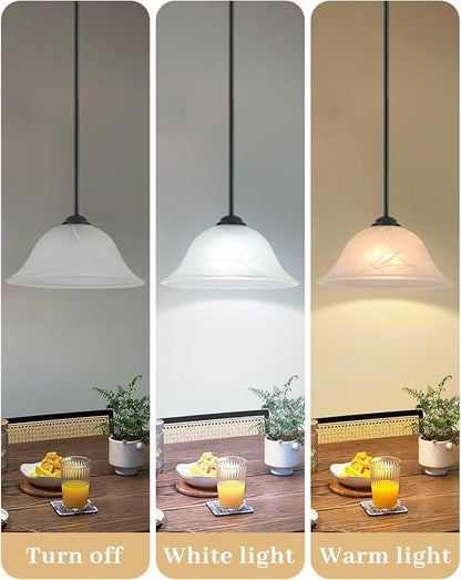Kitchen Pendant Lights Over Island, 11.8 Inch Frosted Glass Pendant Lights with Rod, Alabaster Glass Kitchen Pendant 1-Pack, Black Farmhouse Hanging Pendant Light for Kitchen, Bar, Cafe