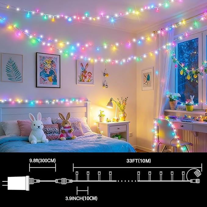 LAMPHOME 66ft 200 LED Easter String Lights Plug in, Multicolor Pastel 16 Modes Twinkle Fairy Lights,Waterproof Outdoor String Lights for Easter Tree Indoor Outdoor Spring Decorations