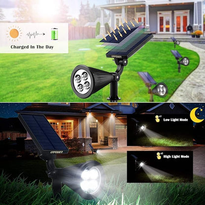 URPOWER Solar Lights Outdoor, 2-in-1 Solar Spot Lights Waterproof with 2 Lighting Modes, Adjustable Solar Powered Spotlights Auto On/Off Landscape Lights for Yard Garden Pathway, 2 Pack (Cool White)