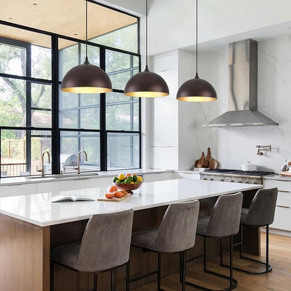 Farmhouse Pendant Light 12 Inch, Modern Pendant Lights Kitchen Island, Adjustable Height Dome Pendant Lights Fixtures for Dining Room Barn,Oil Rubbed Bronze Finish, 3 Pack
