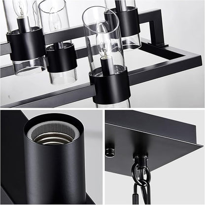 WUZUPS Island Rectangle Chandelier 10-Light with Clear Glass Industrial Modern Farmhouse Linear Light Fixture for Dining Room Kithen Island, Width 42.5" Height 10.4", Black
