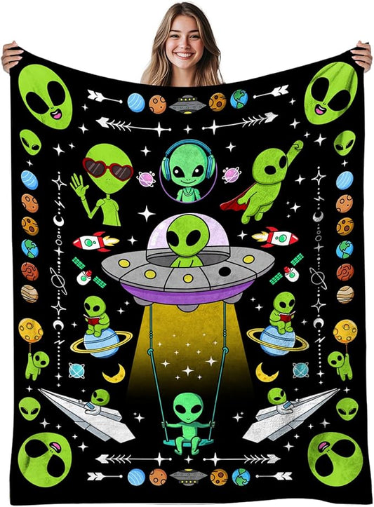 Alien Blanket Gift for Women, Cozy Warm Blanket Gifts for Alien Lovers Soft Throw Blanket for Bed Sofa, Gifts for Christmas Thanksgiving 40x50in