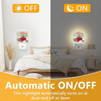 Retro Red Car Night Light, Plug-into Christmas Tree Nightlight White LED Lamp, Energy Efficient Decor Desk Lamp for Bedroom Hallway Stairs Bathroom