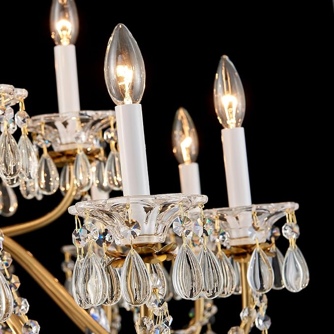 Vintage 2 Layers Crystal Chandelier for High Ceilings, 18-Light Brass Chandelier, Pendant Ceiling Light Fixture for Living Room Hallway Lobby Foyer Entrance Hotel Banquet Hall, Dia 37"