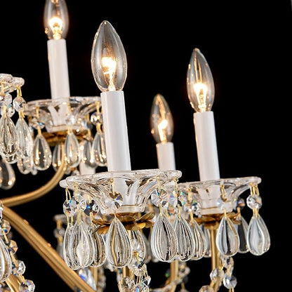 Vintage 2 Layers Crystal Chandelier for High Ceilings, 18-Light Brass Chandelier, Pendant Ceiling Light Fixture for Living Room Hallway Lobby Foyer Entrance Hotel Banquet Hall, Dia 37"