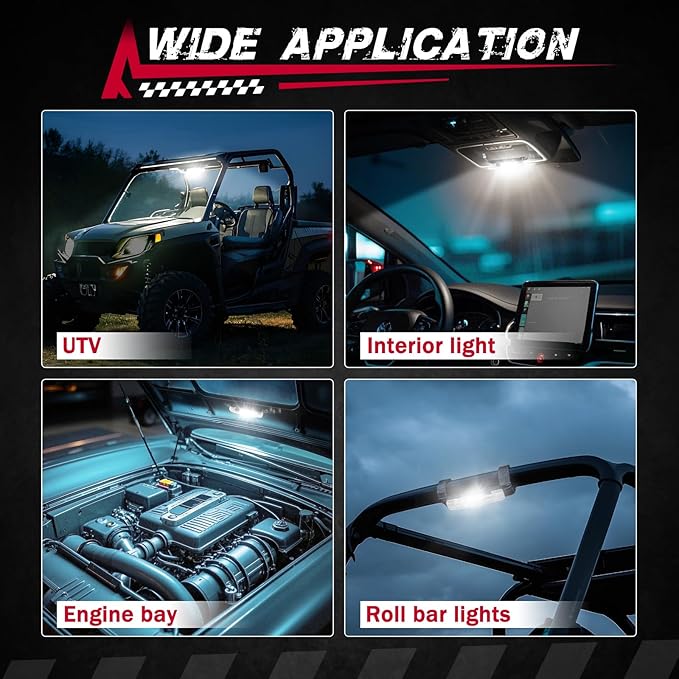 UTV Interior Dome Light, FASTCHOY AUTO Universal Roll Bar Mount LED Interior Lights Roll Cage Light for UTV ATV SXS RZR Polaris Can-Am Golf Cart Talon Truck Off Road Vehicle - White