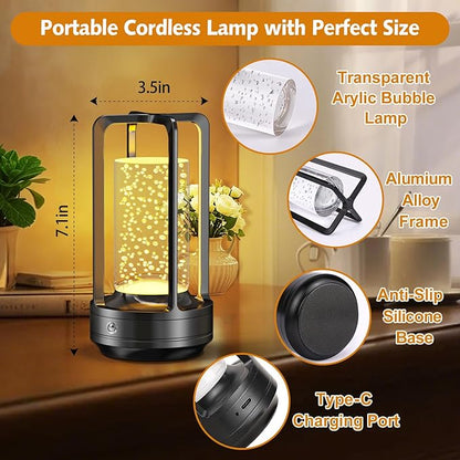 Portable Table Lamp for Outdoor Indoor: Cordless Rechargeable Desk Lamp with 10 Colors - Shower Lamp with Stepless Dimmable - Metal Battery Operated Lantern Light for Bedroom/Bar/Coffee Shop/Camping