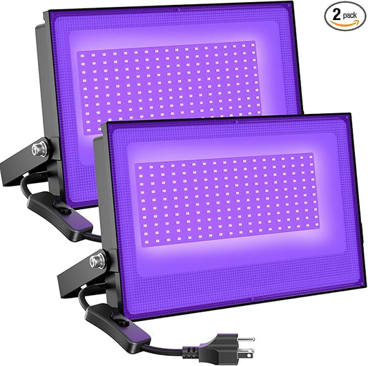 Onforu 2 Pack 100W LED Black Light, Blacklights Flood Light with Plug, IP66 Waterproof Black Flood Lights Neon Glow for Party, Birthday, Halloween, Fluorescent Poster, Body Paint