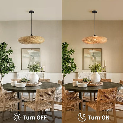 19.7in Farmhouse Bamboo Pendant Light Rattan Woven Chandelier for Dining Room Boho Lights Fixture Kitchen Island Wicker Hanging Lighting for Restaurants Breakfast Nook Foyer Entryway Porch