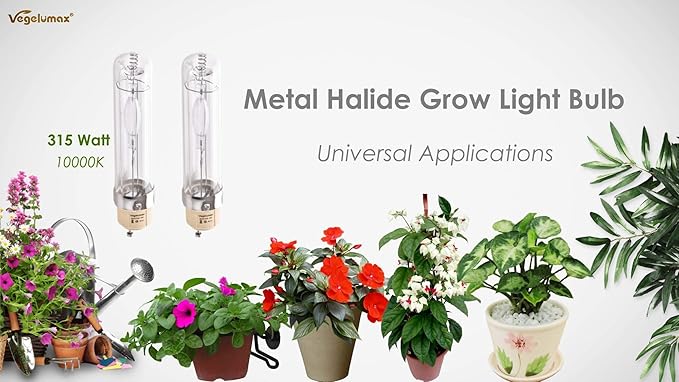 MH 315W Metal Halide Grow Light Bulb Lamp Full Spectrum CCT 10000K,High Efficiency Enhanced Blue Spectrum CDM for Flowering,Compatible with CMH 315 Grow Bulb Fixture PGZX 18 Socket,2Pack