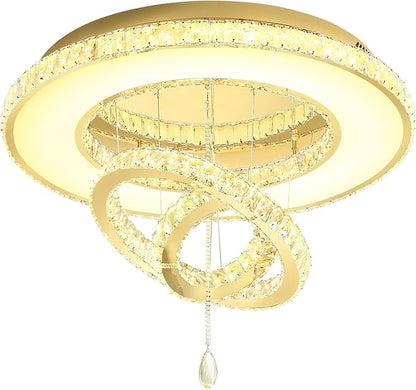 Flashing God Dia 32'' Modern Crystal Chandeliers for Living Room Crystal Flush Mount Ceiling Chandelier Large Chandeliers for Dining Room Bedroom Gold LED Dimmable 3000-6000K