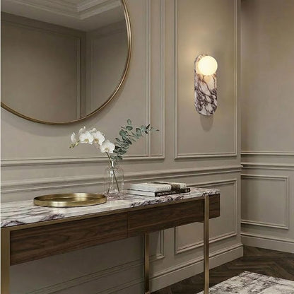 Natural Marble Wall Sconces, Alabaster Wall Light, Hardwired Wall Light Fixtures, Modern Wall Mount Wall Lights for Dining Room Stairs Bedroom