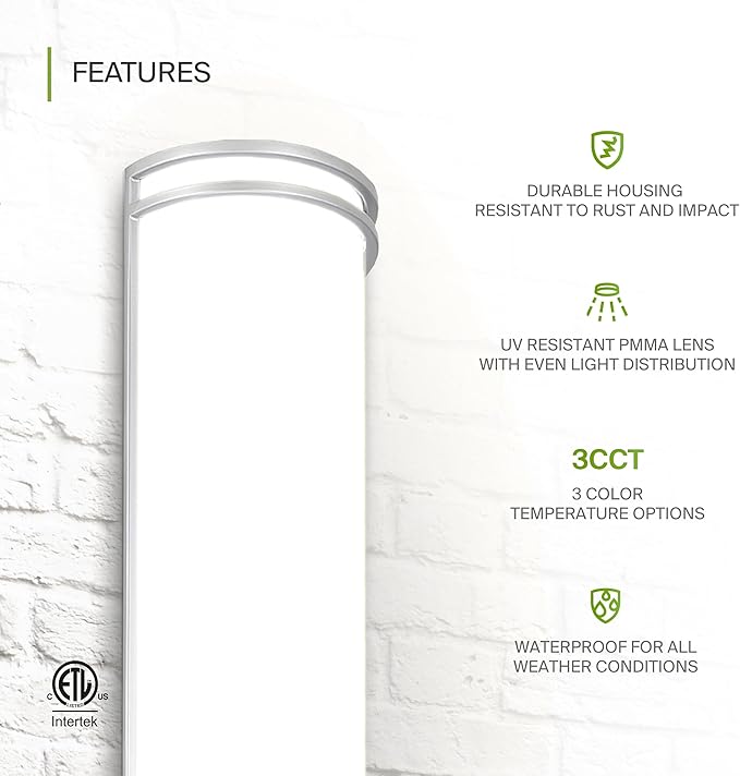 ASD 36 Inch LED Outdoor Sconce Lights - 30W 120-277V 3000K 4000K 5000K Nickel Exterior Lighting Fixtures, Dimmable Exterior Lights for House, Modern Patio Wall Light Fixture ETL 2 Pack