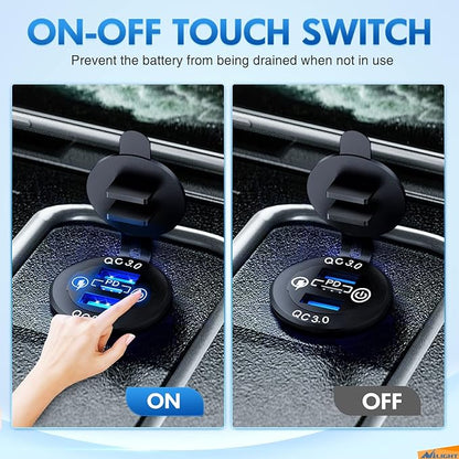 Nilight Dual USB Socket PD Type C and QC3.0 12V 24V Car Outlet ON Off Touch Switch Fused Wire Kit for Cars Trucks RVs Campers