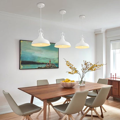White Pendant Lights 2 Pack, Farmhouse Pendant Lights for Kitchen Island, 11.41" Kitchen Pendant Lighting, Modern Hanging Light Fixtures for Kitchen Dining Room