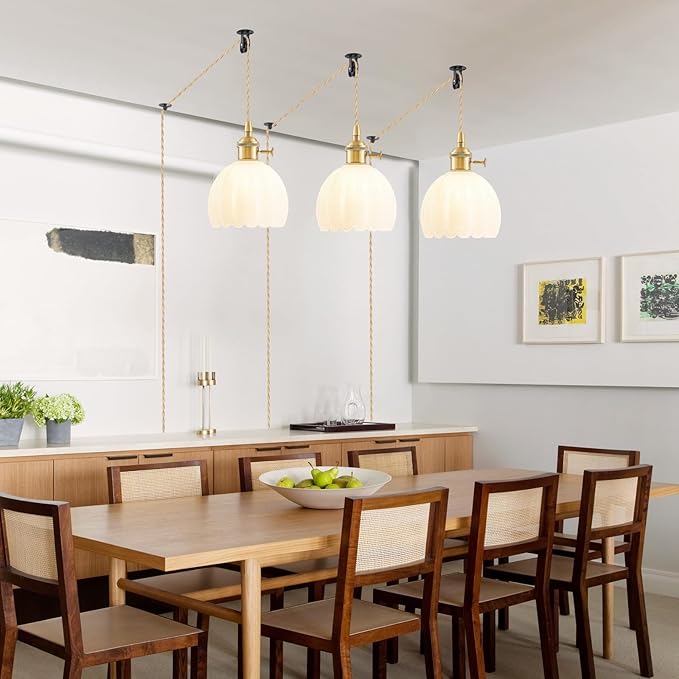 Plug in Pendant Light Fixtures, Hanging Light Fixture Vintage Glass Pendant Light, Mini Milk White Tulip Hanging Lamp, Pendant Lighting for Kitchen Island, Bedroom, Dining Room, Living Room